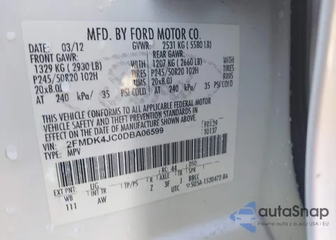 2013 Ford Edge Sel z USA, uszkodzony, nr VIN 2FMDK4JC0DBA06599